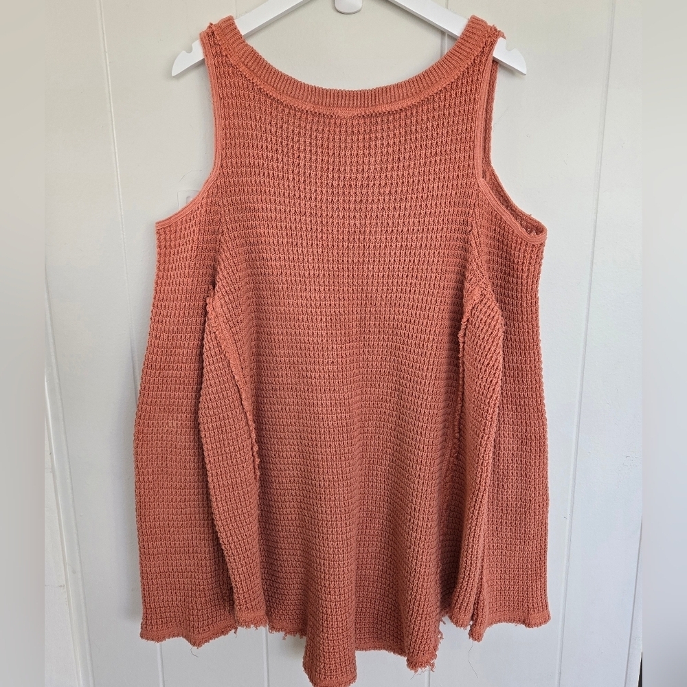 Free People Women's  Coral-Salmon Pink Cold Shoulder Knit Sweater Size M - Picture 8 of 16